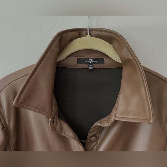 7 For All Mankind Faux Leather Puff Sleeve Dress in Saddle medium size - Picture 8 of 10